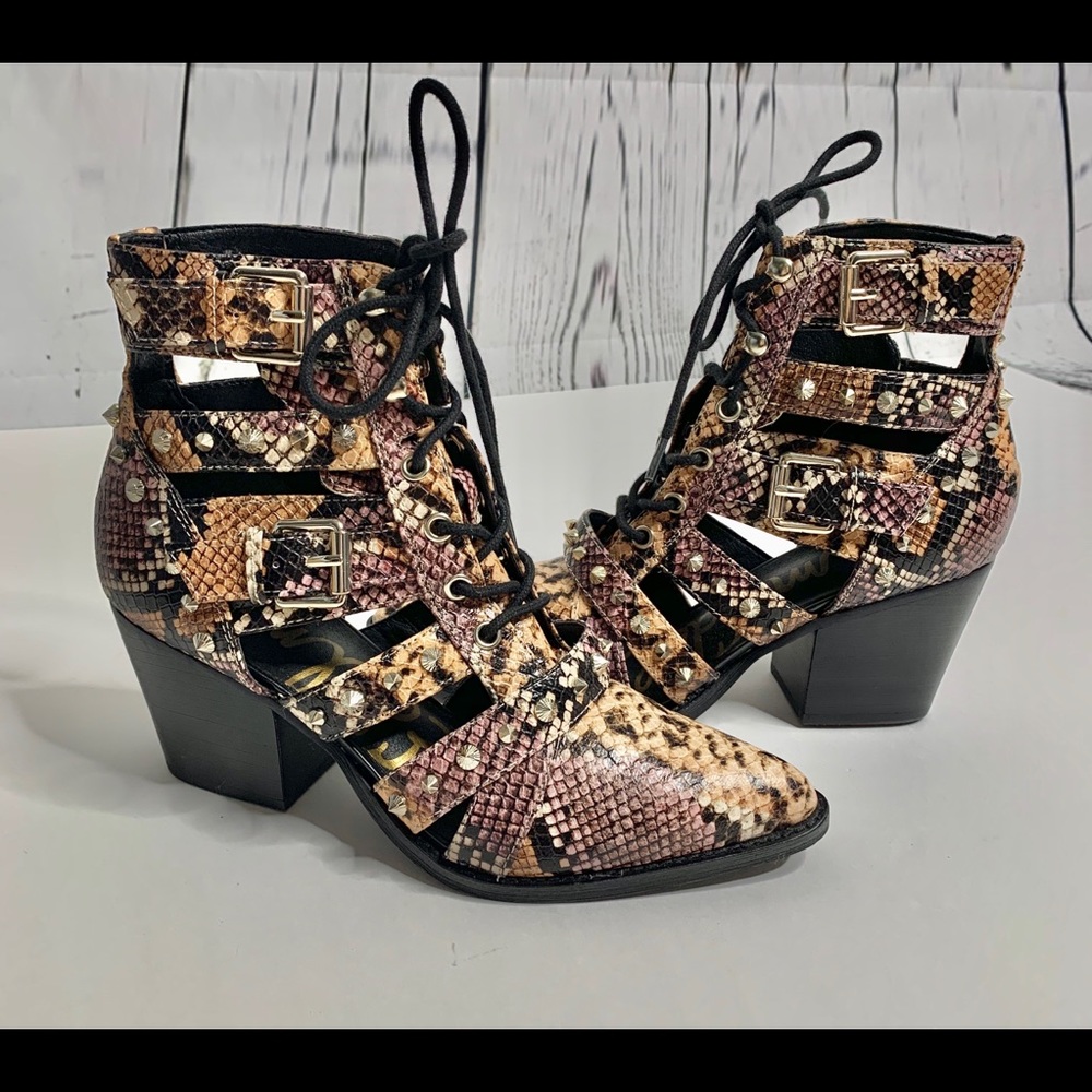 Sam Edelman Elana Studded Python Print Boots 7 New - image 5